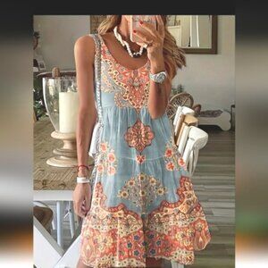 Boho Floral print vintage ruffle dress